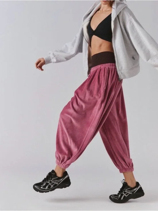 NWT! Free People Movement Momentum Velour Jogger Pants Rosewood Pink ~ Large - Picture 4 of 9